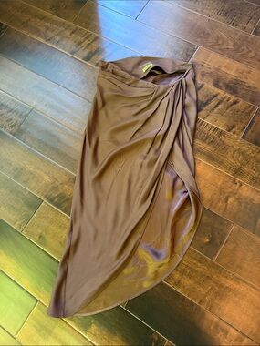 Gauge81 Brown Asymmetrical Draped Midi Skirt